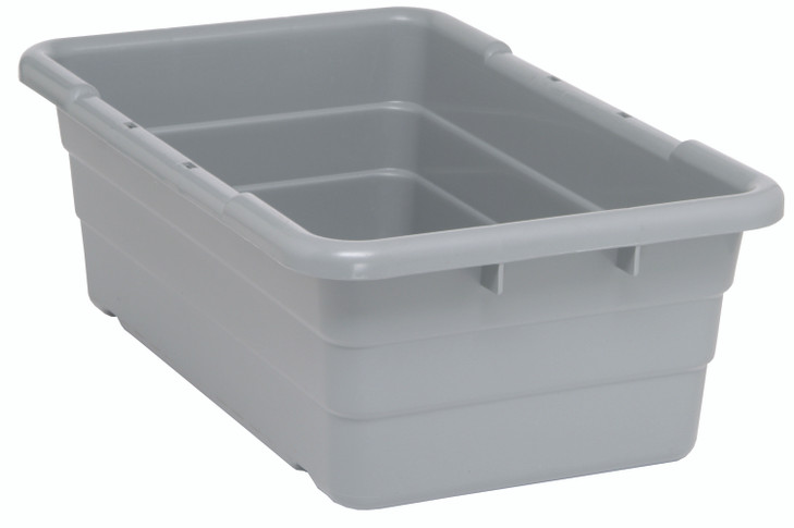 TUB2516-8GY Cross Stack Tub, 5.51 gallon capacity, 100 lb. weight capacity, built-in handle grips, bottom grooves for cross stacking, 1/4" drill hole pattern on bottom, polypropylene, gray, Made in USA