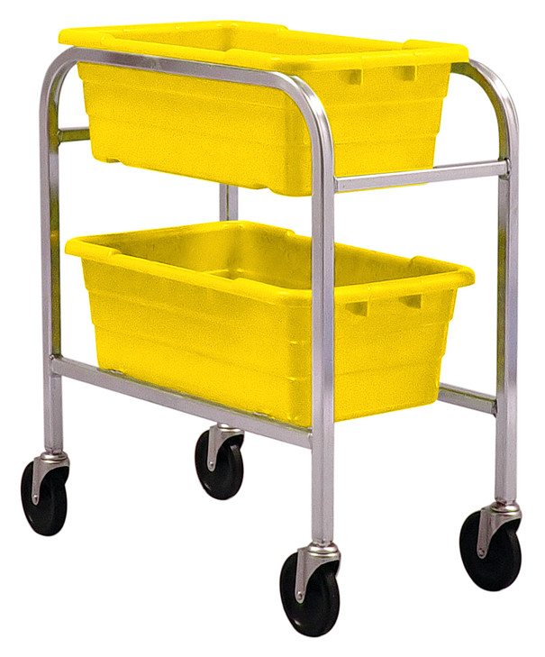 TR2-2516-8YL Tub Rack, mobile, 60 lb. weight capacity per bin, end loading, holds (2) TUB2516-8 yellow tubs (included), welded aluminum construction, (4) 5" swivel polyolefin casters