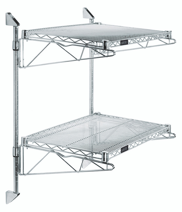 WC34-CB1424C Cantilever Double Shelf Post Wall Mount, (2) 24"W x 14"D shelves, (2) 34" posts, (4) 14" cantilever arms, and (4) mounting brackets, chrome plated finish, NSF