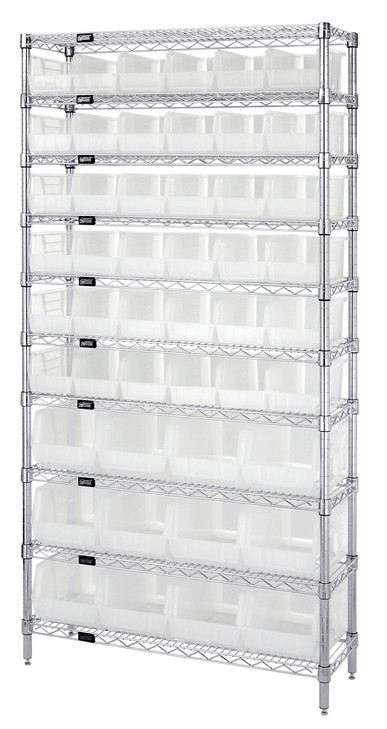 WR10-230240CL Chrome Wire Shelving Unit 14"D x 36"W x 74"with 48 Bins