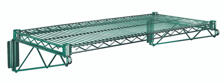 WDWB1230P Cantilever Single Shelf, wall mount, (1) 30"W x 12"D wire shelf, (2) 12" cantilever arms, (2) mounting brackets, green epoxy antimicrobial finish, NSF