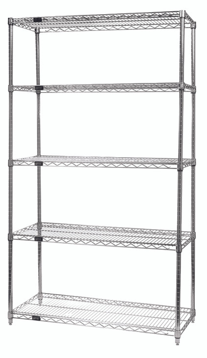 WR54-3072C-5 Wire Shelving Starter Kit, 72"W x 30"D x 54"H, 600 - 800 lb. capacity, includes (5) wire shelves and (4) posts, chrome plated finish, NSF, shipped KD