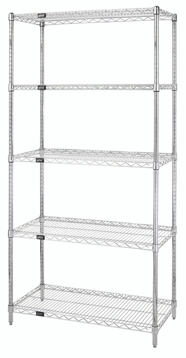WR63-2160S-5 Wire Shelving Starter Kit, 60"W x 21"D x 63"H, 600 - 800 lb. capacity, includes (5) wire shelves and (4) posts, 304 stainless steel, NSF, shipped KD
