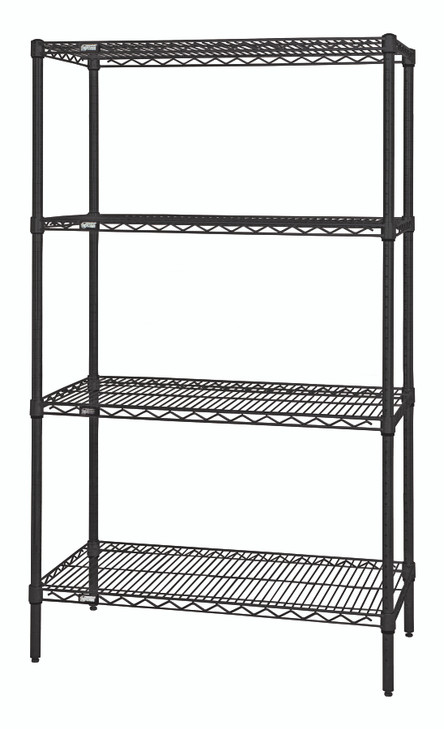 WR74-2172BK Wire Shelving Starter Kit, 72"W x 21"D x 74"H, 600 - 800 lb. capacity, includes (4) wire shelves and (4) posts, black epoxy antimicrobial finish, NSF, shipped KD