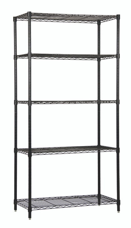 WR74-2160BK-5 Wire Shelving Starter Kit, 60"W x 21"D x 74"H, 600 - 800 lb. capacity, includes (5) wire shelves and (4) posts, black epoxy antimicrobial finish, NSF, shipped KD