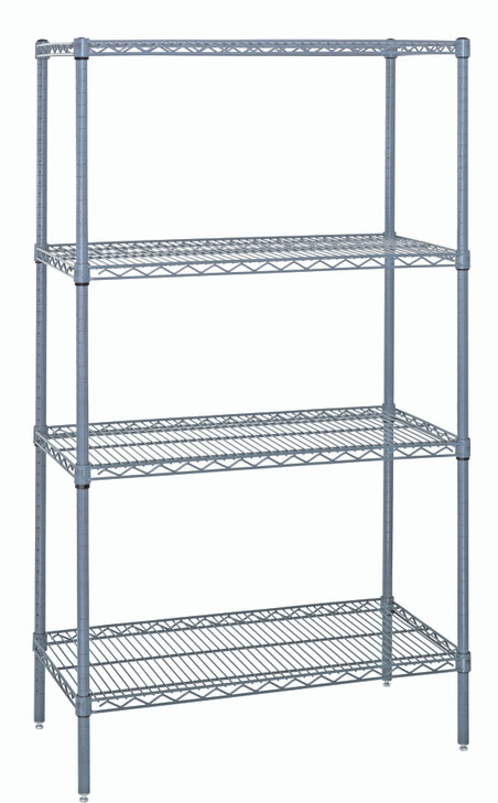 WR74-3072GY Wire Shelving Starter Kit, 72"W x 30"D x 74"H, 600 - 800 lb. capacity, includes (4) wire shelves and (4) posts, gray epoxy antimicrobial finish, NSF, shipped KD