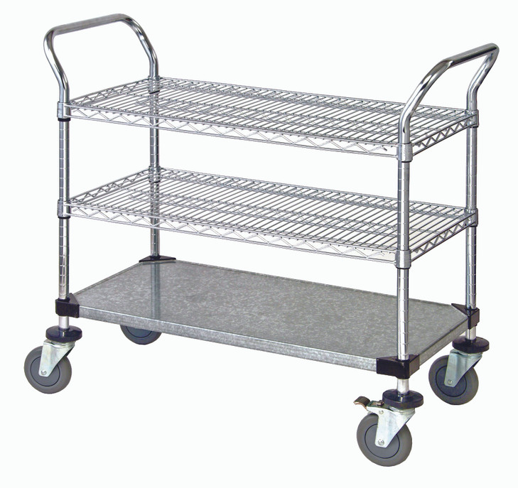 WRC-2436-3CG Utility Cart 24"D x 36"W x 38"High with 2 wire and 1 solid shelf