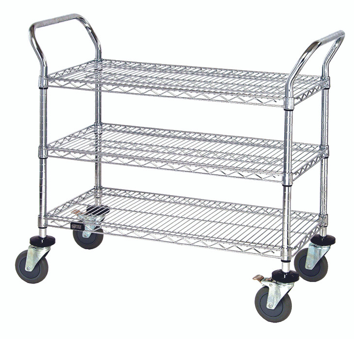 WRC-1842-3 Chrome Mobile Cart 18"D x 42"W x 38"High with 3 wire shelves