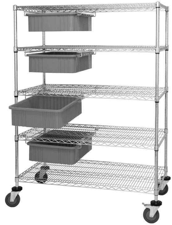 WRC5-63-2448-92060GY Bin Cart System, 48"W x 24"D x 69"H, 1200 lb. load capacity, (4) modular drawers with dividable grid gray container included (DG92060), chrome plated finish, shipped KD