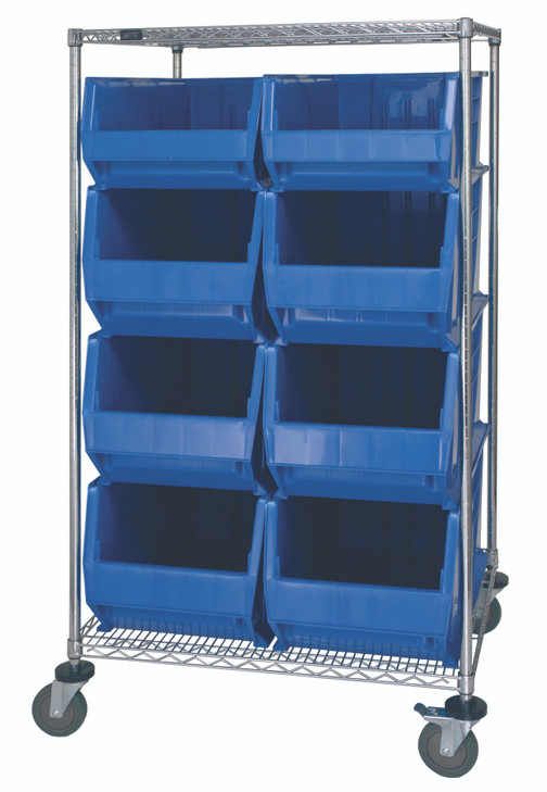 WRC2-63-3036-974976BL Bin Systems Unit, stationary, 36"W x 30"D x 69"H, (2) wire shelves, (4) posts, (2) 29"L x 16"W x 11"H bins (QUS974), (6) 29"L x 16"W x 15"H bins (QUS976), (4) 5" poyurethane swivel casters (2 with brakes)