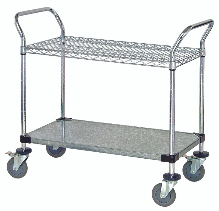 WRC-2436-2CG Utility Cart 24"D x 36"W x 38"High with 1 wire and 1 solid shelf