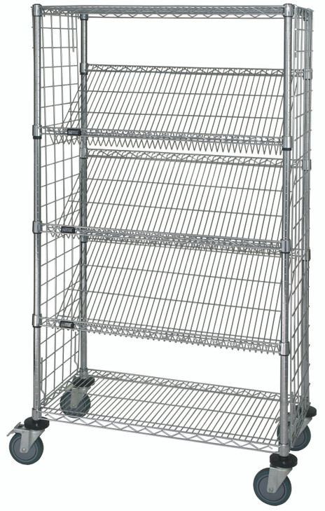 WRCSL5-63-2436EP Enclosed Slanted Wire Shelf Cart 24"D x 36"W x 63"High