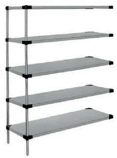 WRSAD5-54-1460SS Solid Shelving Add-On Kit, 60"W x 14"D x 54"H, 300 - 600 lb. capacity, includes (5) solid shelves, (4) posts and (10) S-Hooks, 304 stainless steel, NSF, shipped KD