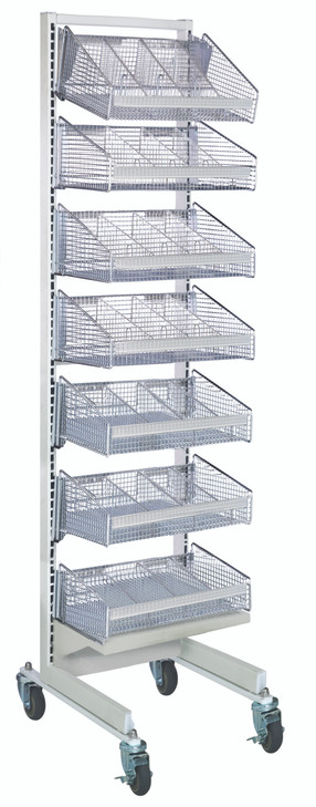 WS70-SS18-7S10D Partition Wall Starter Unit, mobile, single sided, 18"W x 26"D x 74"H, includes: (7) 1017HBC baskets and (10) dividers, white and chrome finish