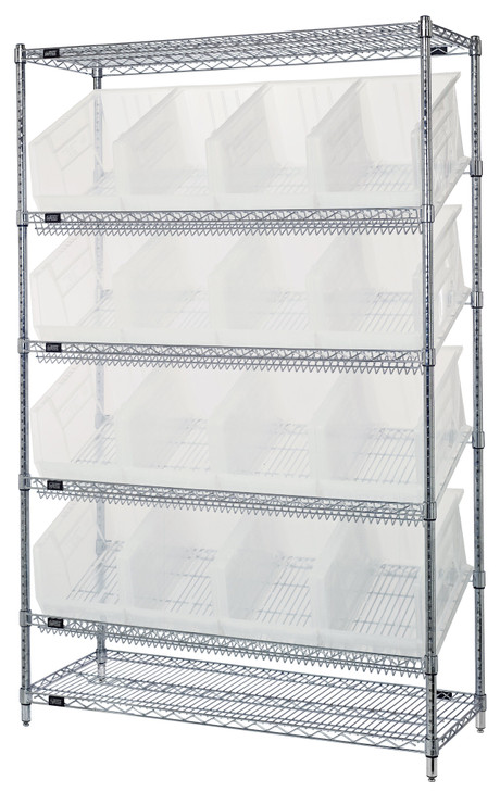 WRSL6-74-1848-260CL Slanted Wire Shelving Unit 18"D x 48"W x 74"with 16 QUS260 Bins