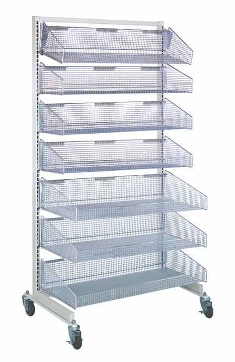 WS70-SS36-4S3L Partition Wall Starter Unit, mobile, single sided, 36"W x 26"D x 74"H, includes: (4) 1035HBC and (3) 1635HBC baskets, white and chrome finish