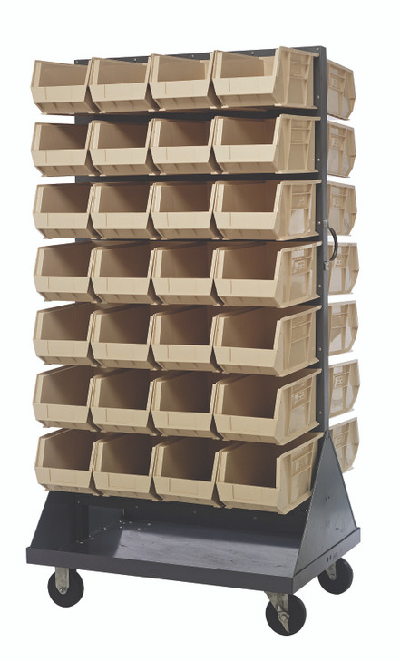 QMD-36H-240IV Louvered Rack, 36"W x 30"D x 72"H, 1200 lb. capacity, double sided, Includes: (56) QUS240, handle and (4) 5" rubber heavy-duty casters: (2) rigid and (2) swivel, ivory bins, 16 gauge cold rolled steel, gray enamel coated steel