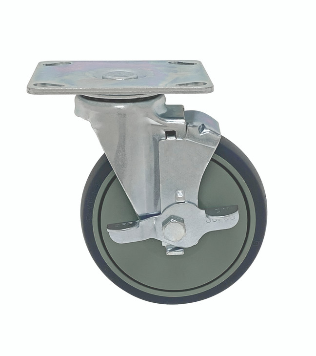 PT-PSB Polyurethane Swivel Plate Caster with Brake 5"x1-1/4"