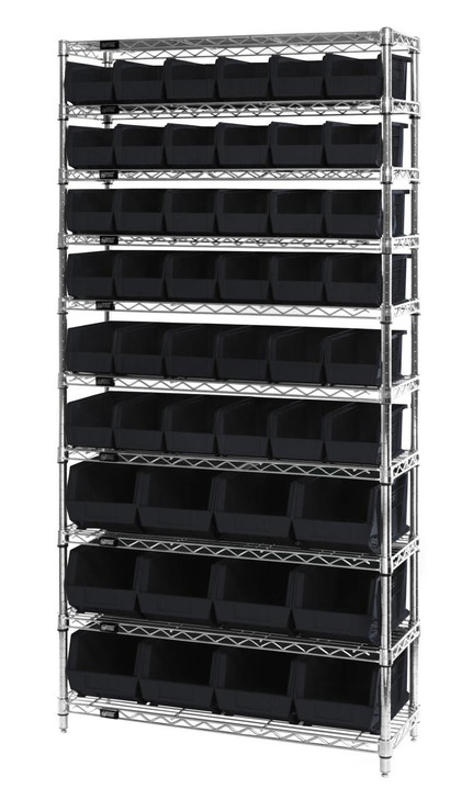 WR10-230240 Chrome Wire Shelving Unit 14"D x 36"W x 74"with 48 Bins