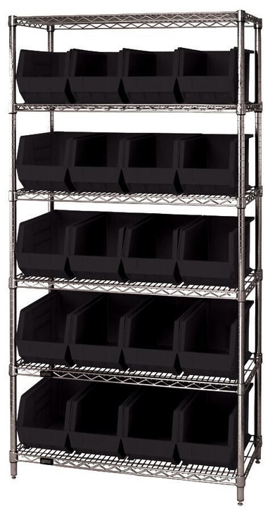 WR6-265 Chrome Wire Shelving Unit 18"D x 36"W x 74"with 20 Bins