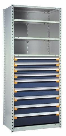 ISS140-MDS9 Modular Drawer Shelving Unit 48"x24"x7'-3"H with 9 Drawers, with dividers