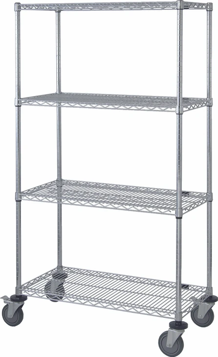 M1848C47 Chrome Mobile Cart 18"D x 48"W x 80"High with 4 Wire Shelves