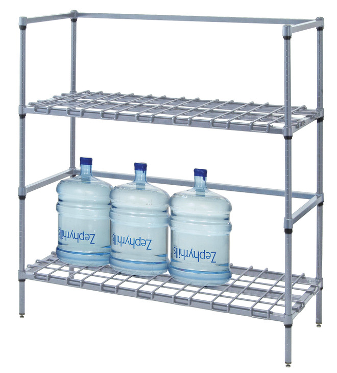 243654DGY Tank and Beverage Container Dunnage Rack, wire, two-tier, modular, 36"W x 24"D x 54"H, (2) dunnage shelves, (2) 3-sided frames, (4) 54" posts, gray epoxy antimicrobial finish, NSF