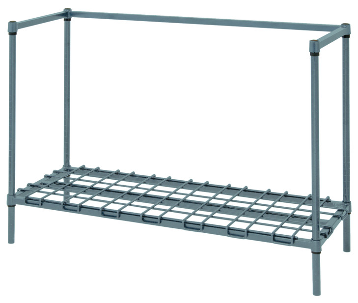 186034DGY Dunnage Rack, wire, modular, 60"W x 18"D x 34"H, (3) keg capacity, (1) dunnage shelf, (1) 3-sided frame, (4) 34" posts, gray epoxy antimicrobial finish, NSF