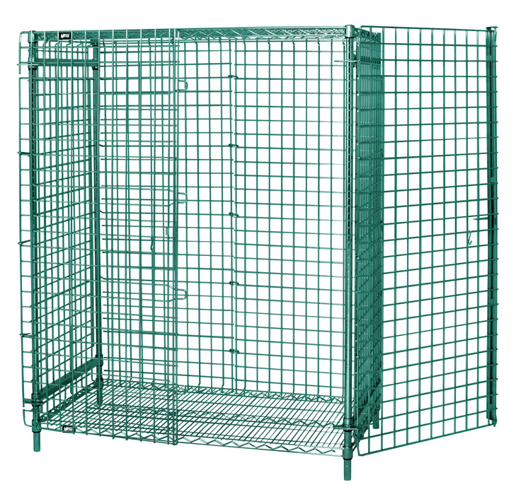 2136-63SECP Security Unit, stationary, 36"W x 21"D x 63"H, includes: (1) top shelf, (1) bottom shelf, (1) security panel set (includes back and sides) and (1) pair security panel doors, and (4) posts, green epoxy antimicrobial finish, NSF