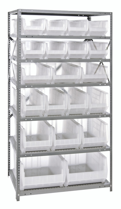 2475-20-MIXCL Shelving Unit, 24"D x 36"L x 75"H, heavy duty, 400 lb. load capacity per shelf, includes: (7) shelves, (8) 23-7/8"L x 8-1/4"W x 7"H (QUS950), (3) 23-7/8"L x 11"W x 7"H (QUS952), (4) 23-7/8"L x 8-1/4"W x 9"H (QUS951)
