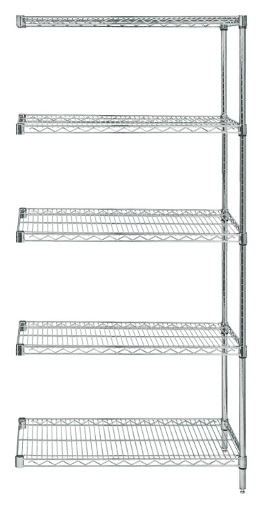 AD63-1854S-5 Wire Shelving Add-On Kit, 54"W x 18"D x 63"H, 600 - 800 lb. capacity, includes (5) wire shelves, (2) posts and (10) S-Hooks, 304 stainless steel, NSF, shipped KD
