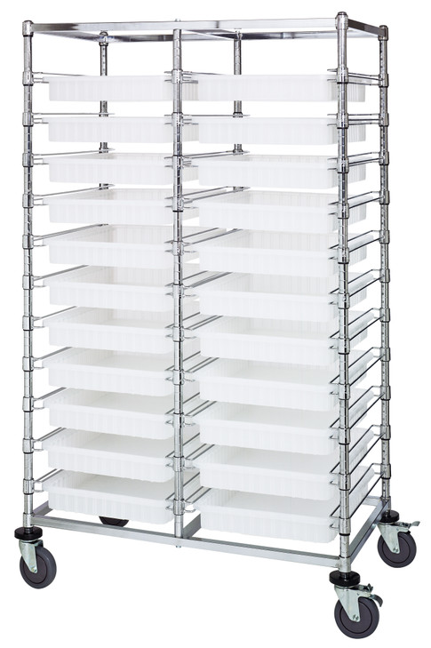 BC214069M2DCL Bin Cart, mobile, double bay, 24"W x 40"L x 69"H, includes: (22) 22-1/2"L x 17-1/2"W x3"H  (DG93030) clear bin, chrome plated finish, shipped KD