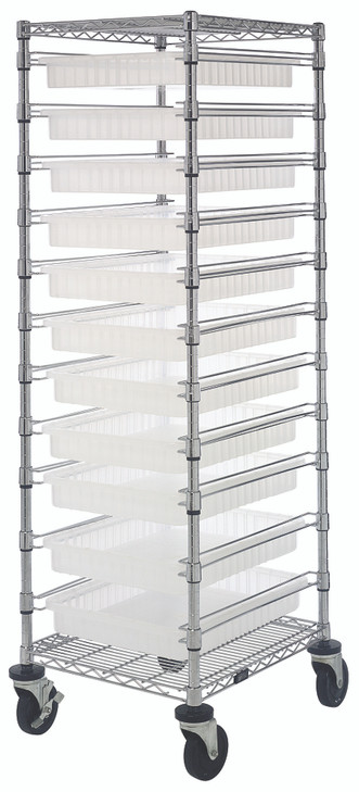 BC212469M2CL Bin Cart, mobile, 21"W x 24"L x 69"H, includes: (2) wire shelves, (11) 22-1/2"L x 17-1/2"W x 3"H (DG93030) clear bin and set of casters, chrome plated finish