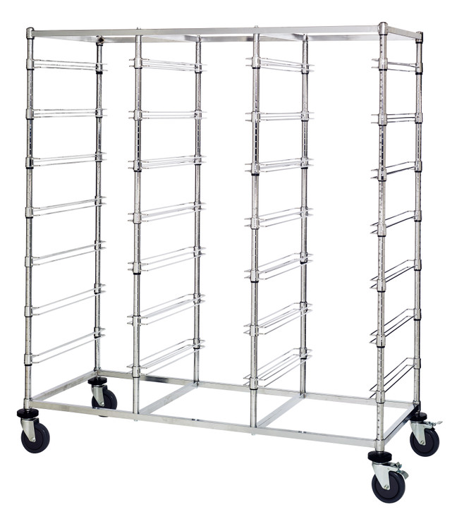 BC216069M21T Bin Cart, mobile, triple bay, 24"W x 60"L x 69"H, includes: slides for (21) black bins, chrome plated finish, shipped KD