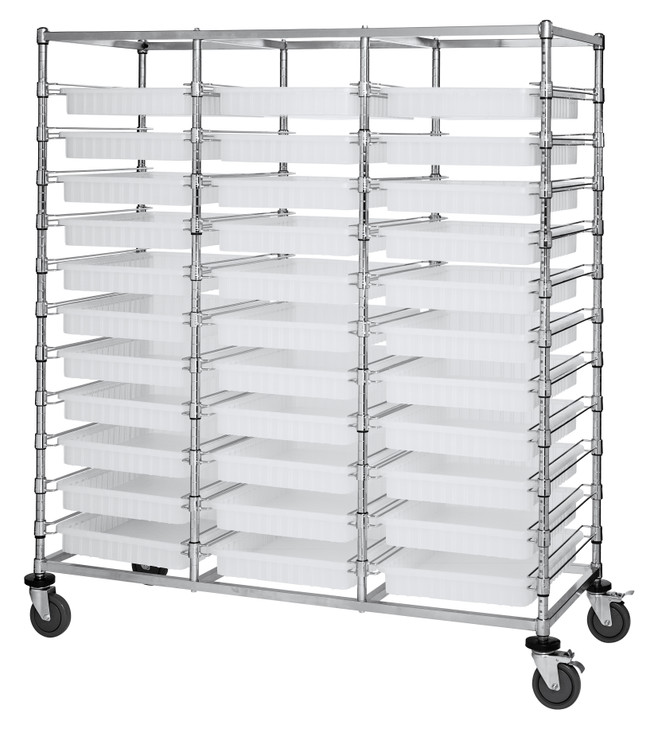 BC216069M2TCL Bin Cart, mobile, triple bay, 24"W x 60"L x 69"H, includes: (33) 22-1/2"L x 17-1/2"W x3"H  (DG93030) clear bin, chrome plated finish, shipped KD