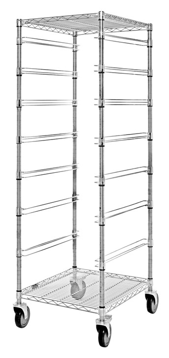 BC212469M Bin Cart, mobile, 21"W x 24"L x 69"H, includes: (2) wire shelves, (7) bin slides and set of casters, chrome plated finish