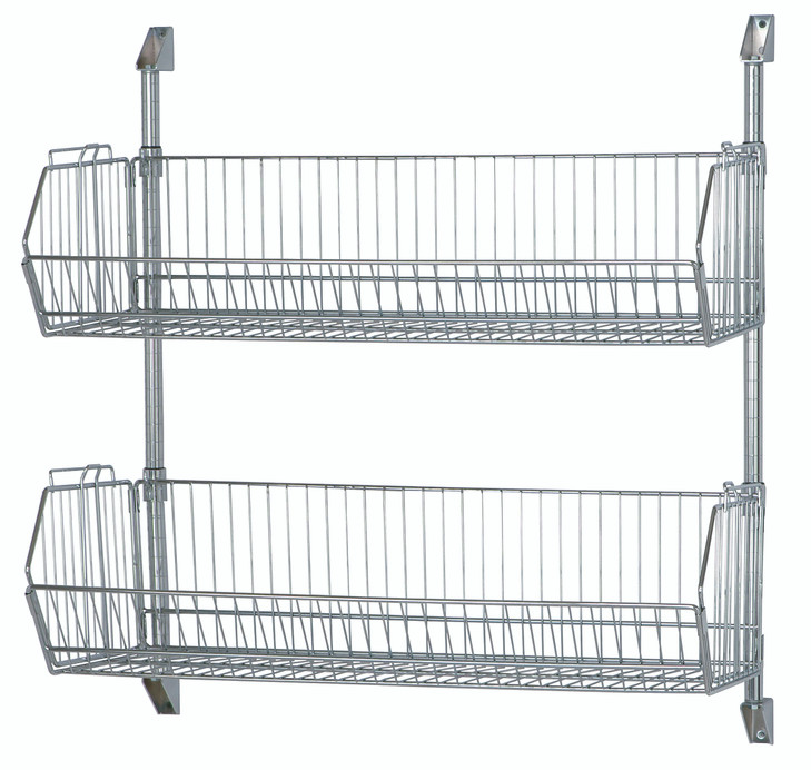 CAN-34-204812BC-PWB Cantilever Baskets Post Wall Mount, 48"W x 20"D x 34"H, includes: (2) wire baskets (204814BC), (2) 34" posts, (4) post walls mounts, chrome plated finish, NSF