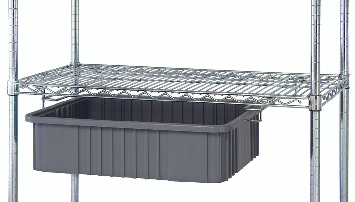 DS18-24 Single Bin Drawer Slide, suspends bins and trays (not included) below wire shelves, chrome plated finish