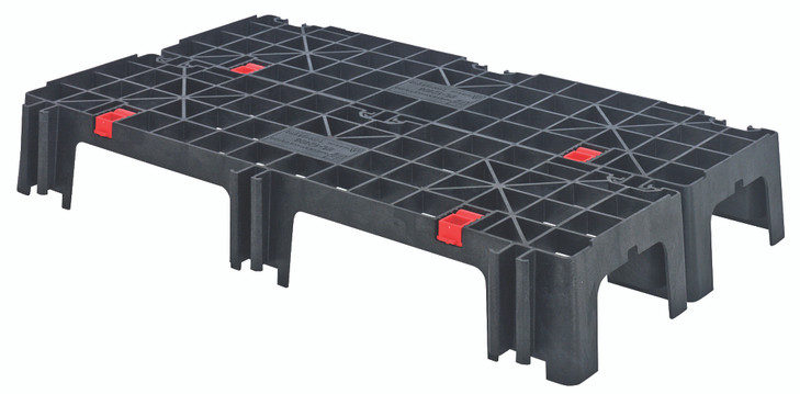 EL-12406 EZ Lock Dunnage Platform Rack and Pallet, ventilated, 40"W x 12"D x 6"H, 2500 lb. capacity, locking system, black high density polyethylene, NSF, Made in USA