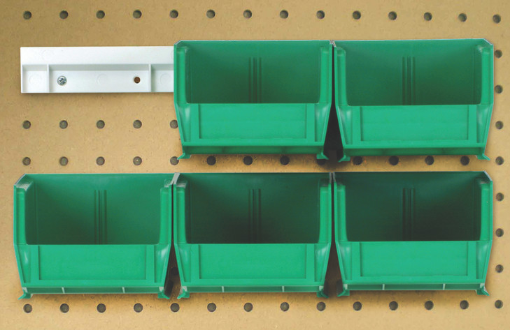 HNS220GN Hang-n-Stack Bin, complete package, includes: (6) 7-3/8"L x 4-1/8"W x 3"H (QUS220) green bin and (2) bin rails