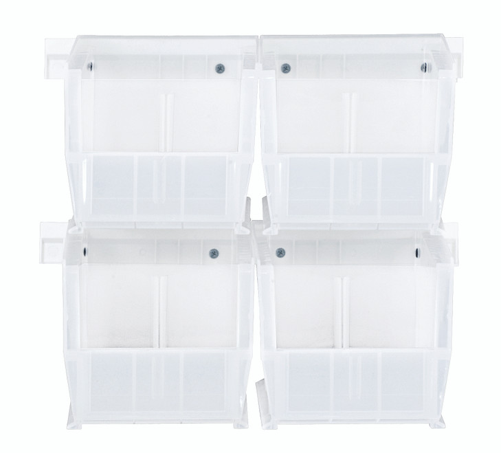HNS230CL Hang-n-Stack Bin, complete package, includes: (4) 10-7/8"L x 5-1/2"W x 5"H (QUS230) clear bin and (2) bin rails