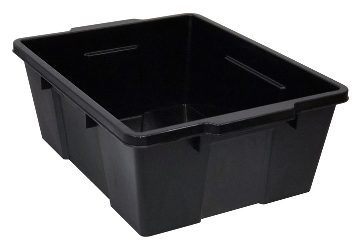 LC191507BK Latch Container, 21"W x 15-7/8"D x 7-3/4"H, stackable, 7 gallon capacity, 50 lbs. capacity, polypropylene, black, Made in USA (lid sold separately)