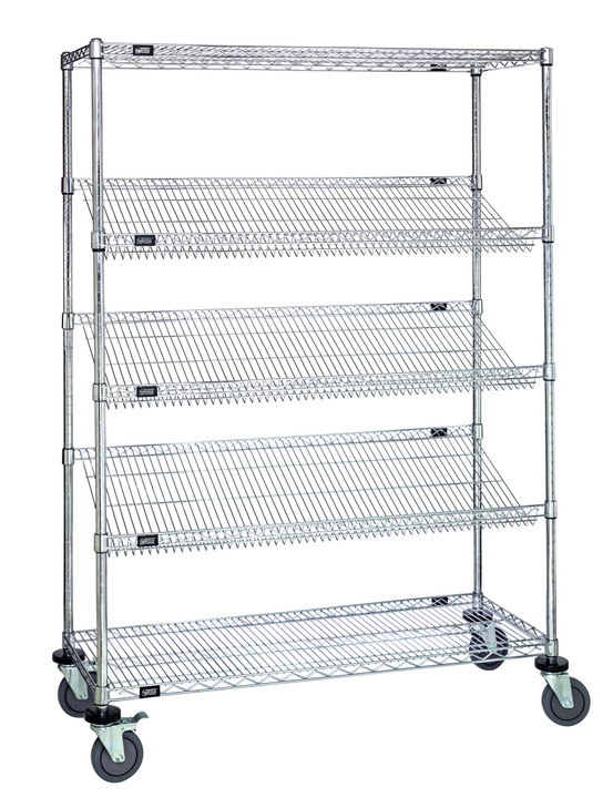 M2436SL6C Mobile Slanted Wire Shelf Cart 24"D x 36"W x 63"High with 5 shelves
