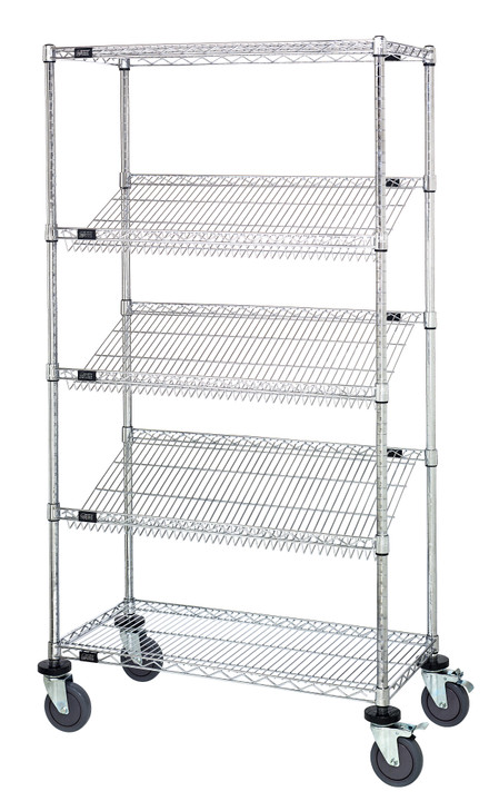 M1836SL6C Mobile Slanted Wire Shelf Cart 18"D x 36"W x 63"High with 5 shelves