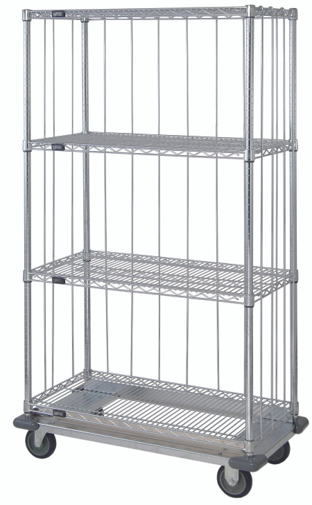MD1836C47RE Dolly Base 3 Sided 4 Shelf Cart 18"D x 36"W x 81"High with Rods & Tabs