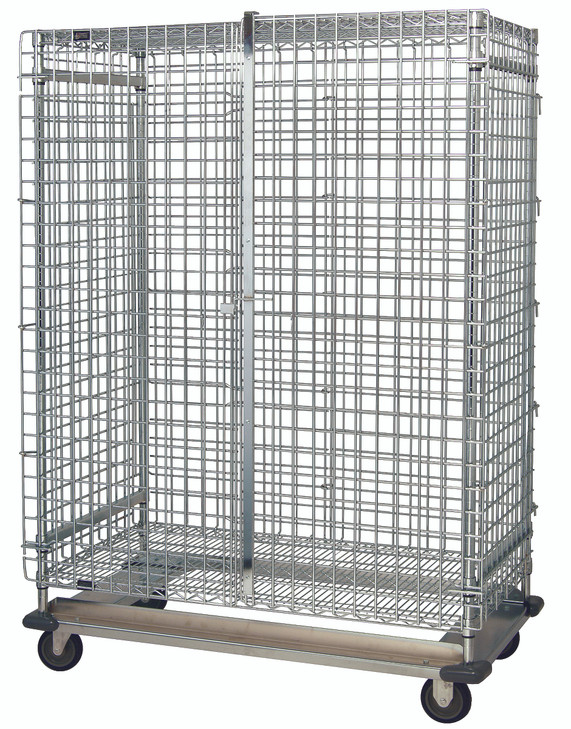 MD1860-70SEC Security Unit, mobile with dolly base, 60"W x 18"D x 70"H, includes: (1) top shelf, (1) bottom shelf, (1) security panel set (includes back and sides), (1) pair of security panel doors, and (4) posts