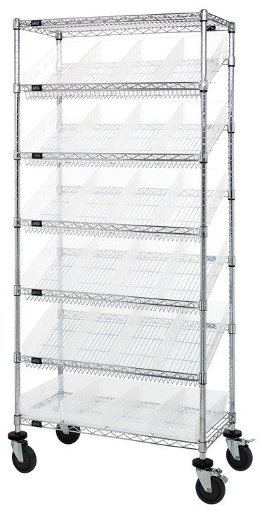 MWRS-7-108CL Slanted Wire Shelving Cart 18"D x 36"W x 74"with 24 QSB108 Bins