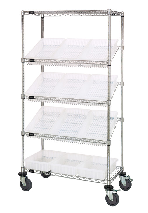 MWRS-5-92035CL Slanted Wire Shelving Cart 18"D x 36"W x 63"with 12 DG92035 Bins
