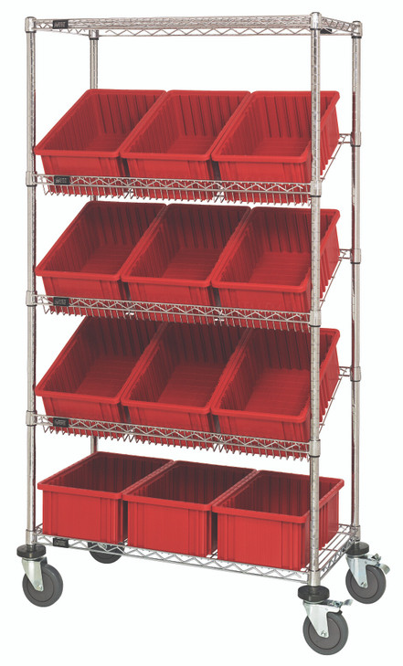 MWRS-5-92060RD Slanted Wire Shelving Cart 18"D x 36"W x 63"with 12 DG92060 Bins