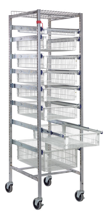 PS-S2475-8WB Partition Store Starter Unit with wire baskets, 19-1/2"L x 24"D x 75"H, includes: (1) 3", (6) 5" and (1) 8" baskets, safety top, bottom dust cover and (25) hanging label tags, chrome plated finish